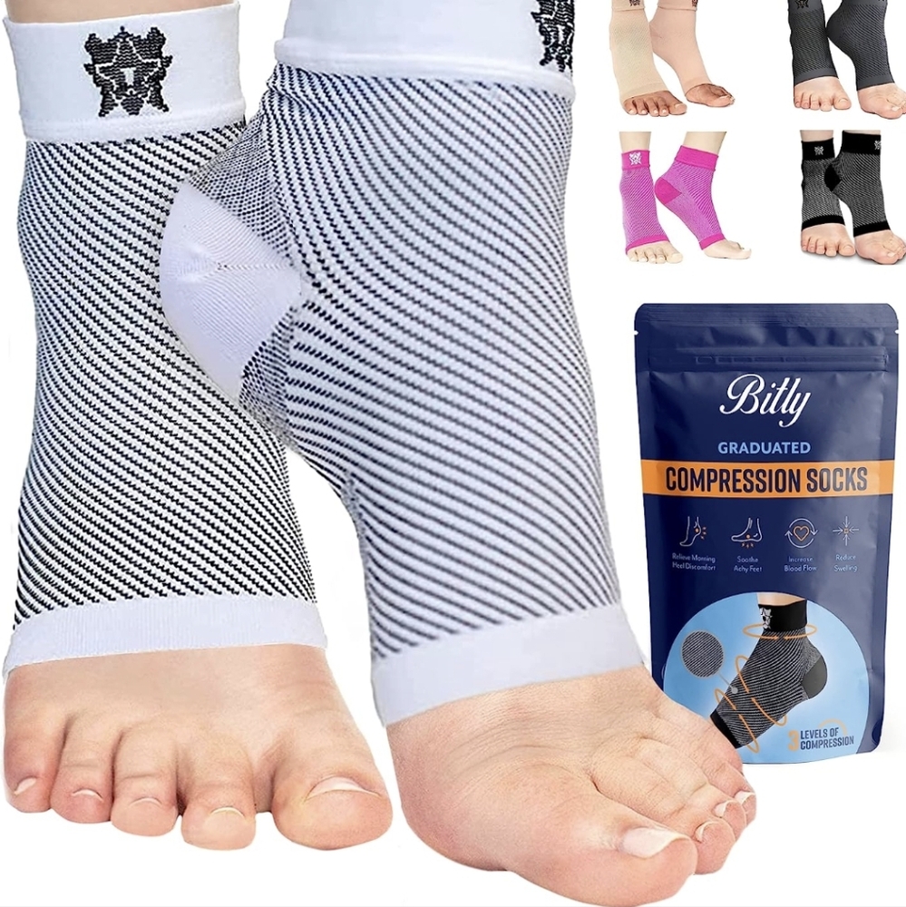 🧦Bitly Plantar Fasciitis Compression Socks/Sleeves for Women & Men White, XL🧦